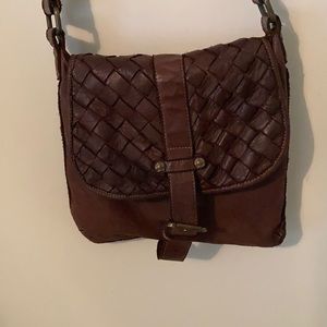 Brown leather woven leather crossbody